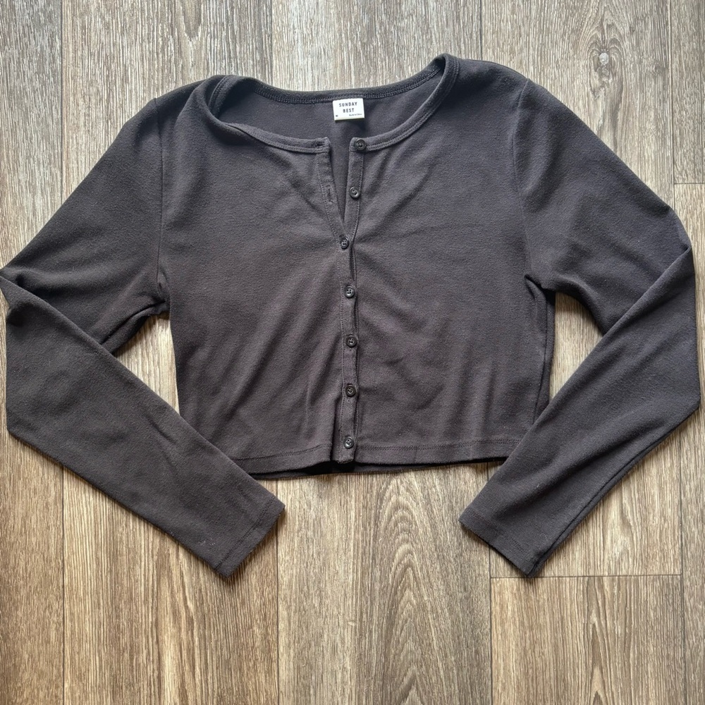 Sunday Best Black Button-Up Crop Cardigan